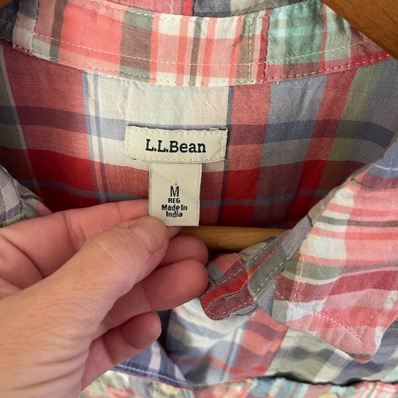 Women’s L.L. Bean blue, white, green & pink plaid button down shirt Medium - Picture 3 of 4